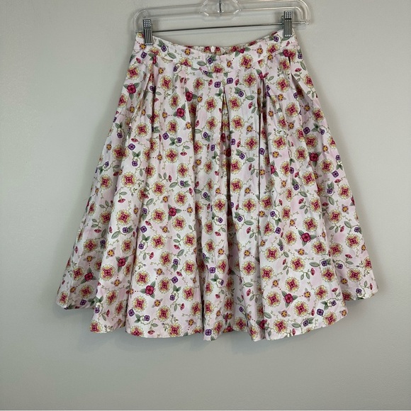 Ludo Cherry | Light Pink Floral A-Line Full Skirt with Pockets Size 8 - Picture 1 of 5